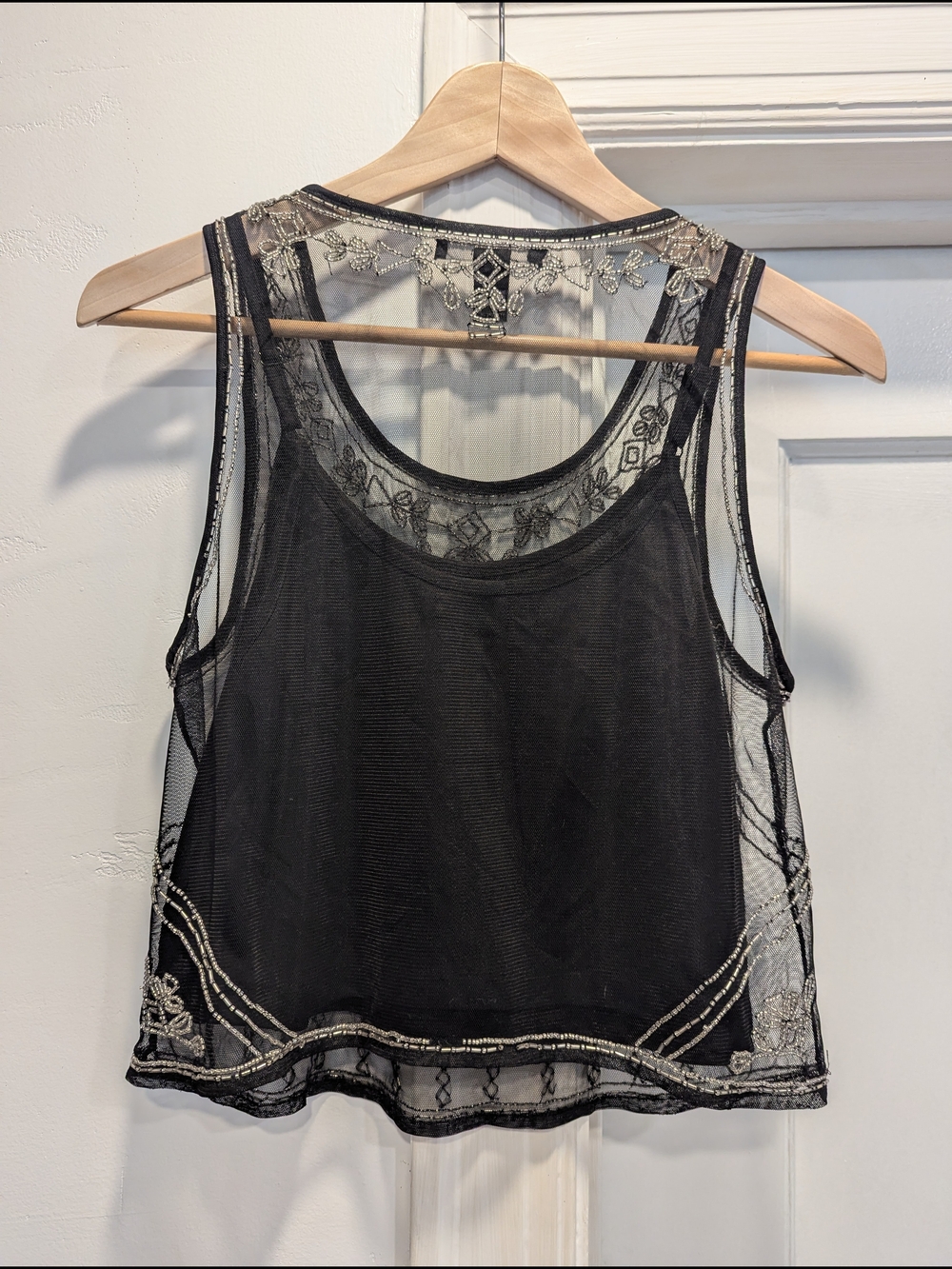 Forever 21 Black Mesh Tank with Silver Beaded Embroidery - Picture 2 of 2